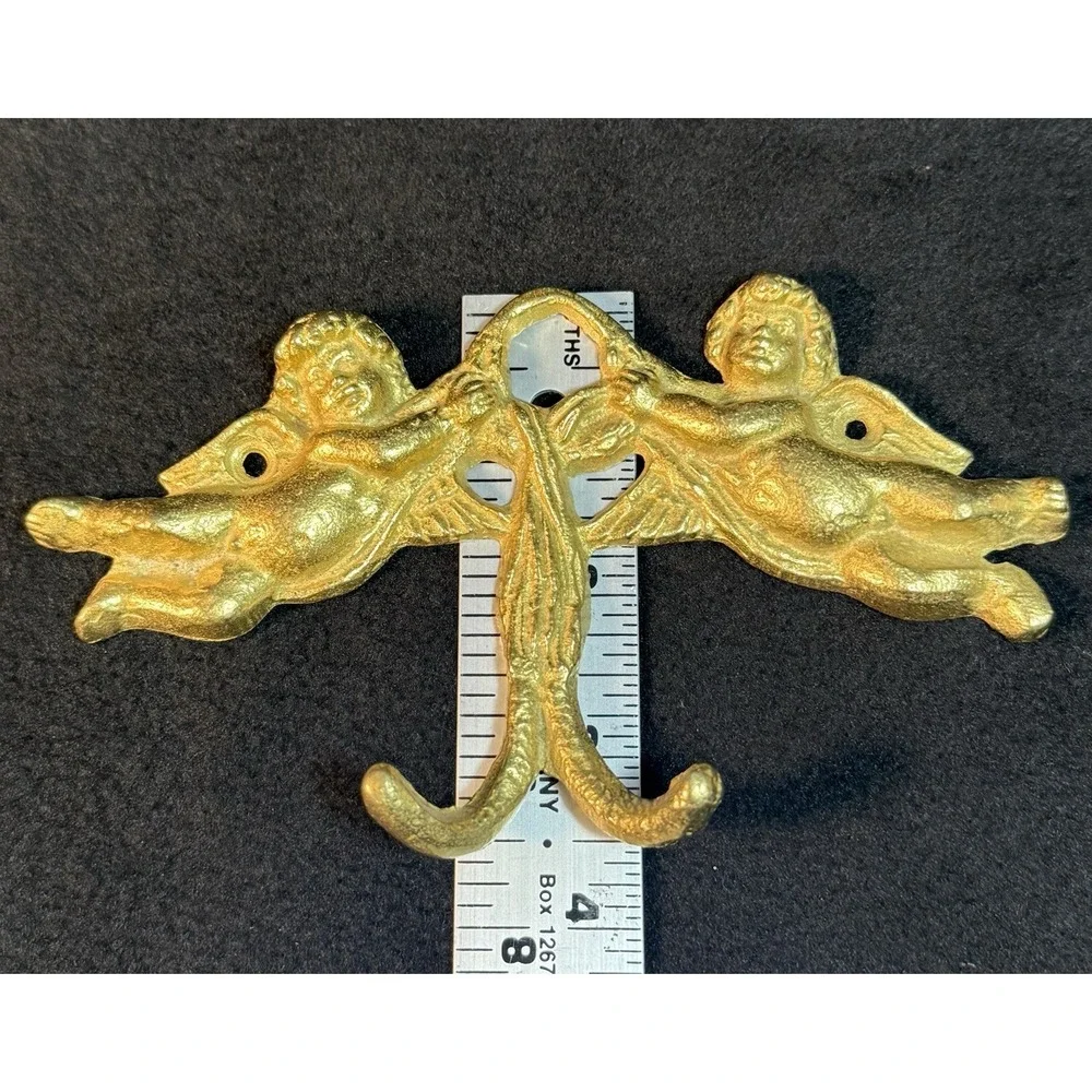 Vintage Brass Cherub Wall Hook - Ornate Cupid Double Key & Towel Hanger